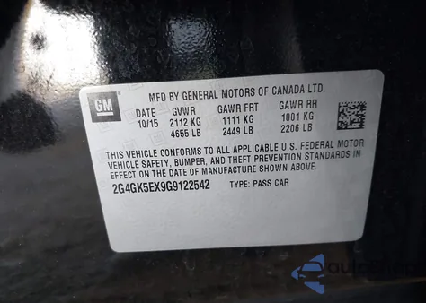 2016 Buick Regal Turbo from USA, damaged, VIN 2G4GK5EX9G9122542